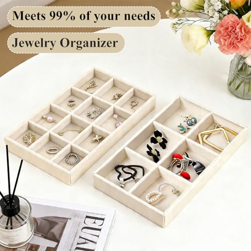 BHUWRY Beige Velvet Jewelry Organizer Trays 24 Pack Stackable Drawer Inserts