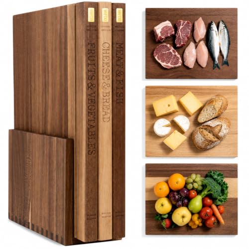 Wnfou Natural Wood Book-Shaped Cutting Board Set with Stand - Home Kitchen Decor