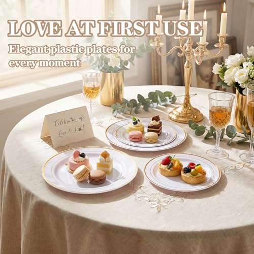 102 Pack Gold Disposable Plastic Plates - Elegant Party & Event Tableware