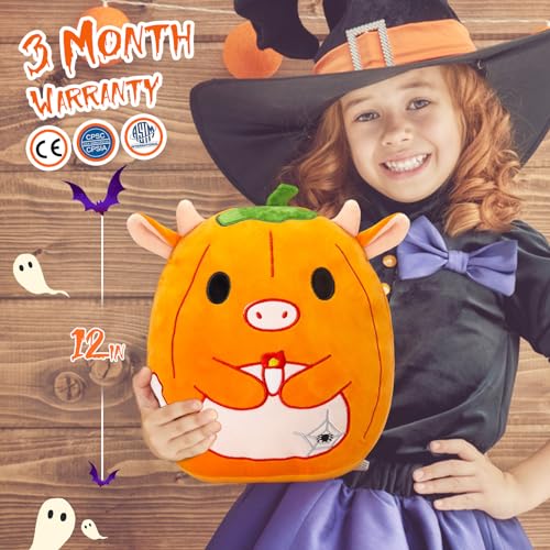Light Up Pumpkin Cow Stuffed Halloween Plush Pillow with LED Light Stuffed Animals Soft Pillow Halloween for Boys Girls