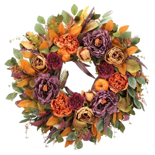 HEY BEKY Purple Fall Wreath for Front Door - Autumn Harvest Decor, 26 Inch