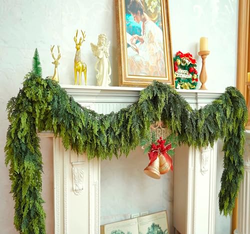 VersaCharm 9FT Extra Full Real Touch Cedar Christmas Garland - Outdoor Indoor Decor