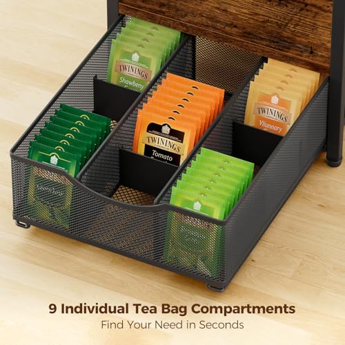 Plaviya 3-Tier Tea Bag Organizer with Drawer for Countertop – Kitchen & Tea Bar Storage