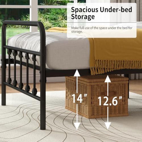 Vengarus Queen Metal Bed Frame with Victorian Headboard & Footboard, Black