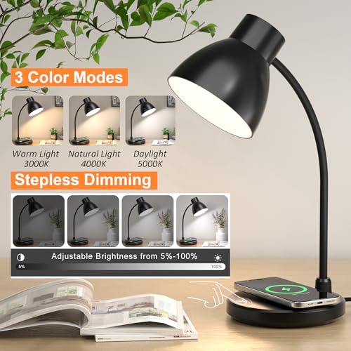 Wireless Charging LED Desk Lamp for Home Office - Black - Variations