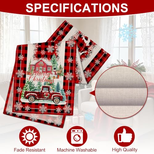 Cusugbaso Red Plaid Truck Christmas Table Runner 13x72 in