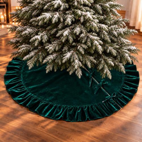 5th LILY Green Velvet Christmas Tree Skirt 36-inch Luxury Holiday Decor