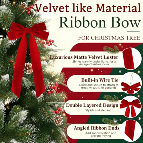 RIICFDD Double-Ear Red Velvet Christmas Bow - Holiday Gift Wrapping & Decor, 12pcs
