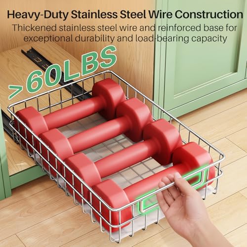Pull Out Cabinet Organizer 2-Pack Stainless Steel Slim Slide Out Drawers - 11.8 x 16.5 x 4.7 Inches