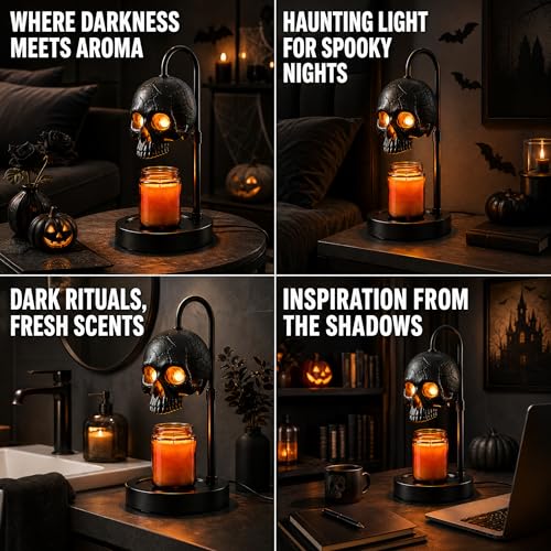 Gothic Skull Candle Warmer Lamp with Dimmer & Timer – Black Halloween Decor