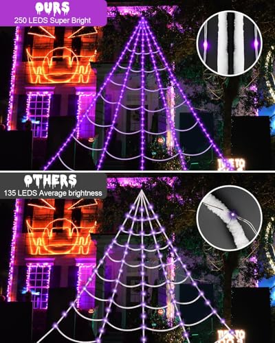 Giant Luminous Spider Web Halloween Decorations with Spider & Lights