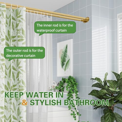 Adjustable Double Shower Curtain Rod 28-76 Inches Gold Wall Mount