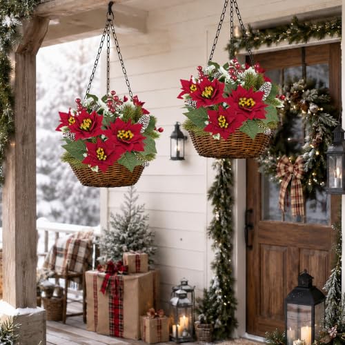 ZYZEV Red Poinsettias Artificial Christmas Flowers Bouquet - 2 Pack