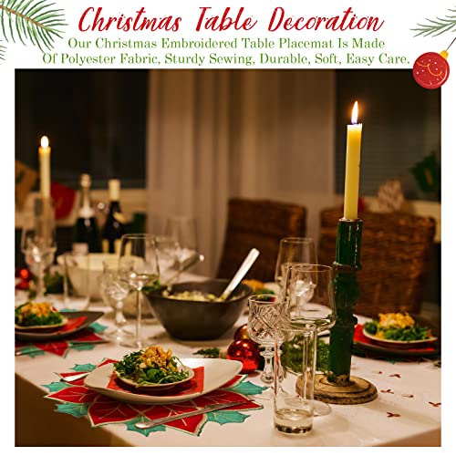 Breling 8 Pieces Christmas Poinsettia Placemats 16 Inch Round Holiday Table Decor
