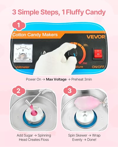 VEVOR Commercial Cotton Candy Machine 1000W Electric Blue Slant Surface with 15
