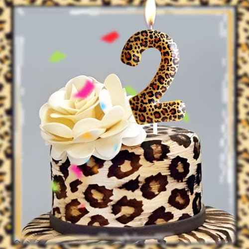 Leopard Print Birthday Candles Number 21,Cheetah Printing Birthday Number Candles, Animal Birthday Party Decorations Safari Candle Cake for Girls Gifts Anniversary Party Supplies