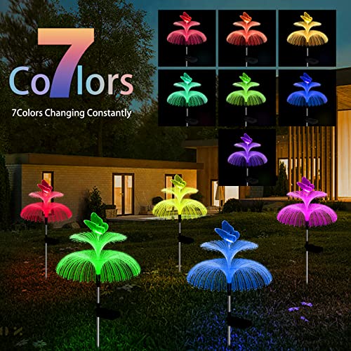 Weepong 3-Pack Solar Garden Lights – 7 Color Jellyfish & Butterfly LED Path Lights