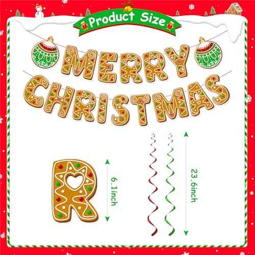 LARRAZABAL Gingerbread Banner, Gingerbread Christmas Decor Include Christmas Banner and Gingerbread Hanging Swirl, Christmas Party Supplies Decorations