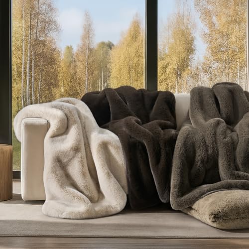 Faux Chinchilla Fur Throw Blanket - 50x60 Inch Birch Mink Plush Comfort
