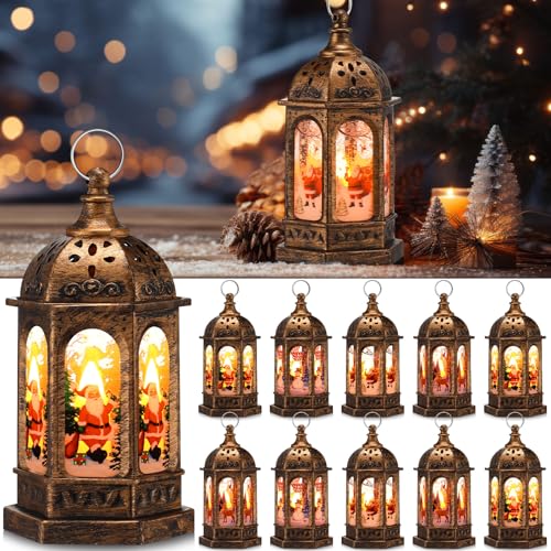 Threan 12 Pcs Christmas Lanterns Centerpiece Decor - Bronze Gold Variant
