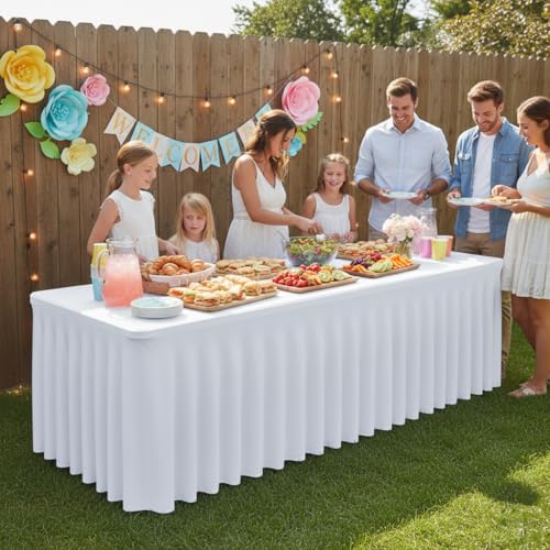White Spandex Table Skirt for 6ft Rectangular Tables - 2 Pack - White / 30x72 Inch Variation