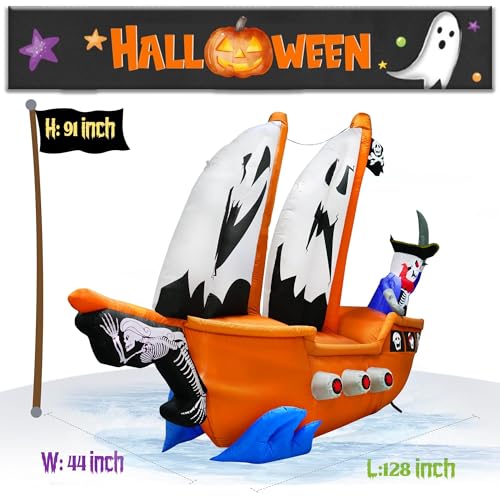 10FT Pirate Ship Inflatable Halloween Decorations with LED & RGB Lights - Outdoor Yard Display - Variation: 10FT Pirate Ship