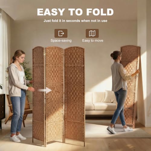 HOMCOM Natural Wood 3-Panel Room Divider Folding Privacy Screen, 6ft Tall