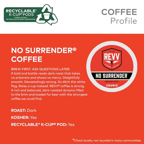 Revv No Surrender Dark Roast Coffee Pods - 96 Count, Keurig Compatible, Recyclable, Kosher