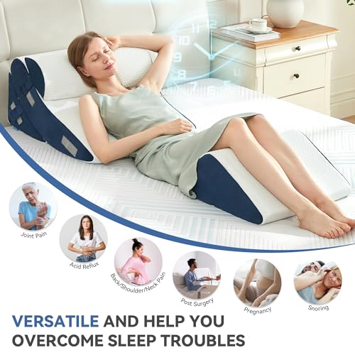 Navy 4-Piece Orthopedic Bed Wedge Pillow Set for Pain Relief & Recovery - Memory Foam Support