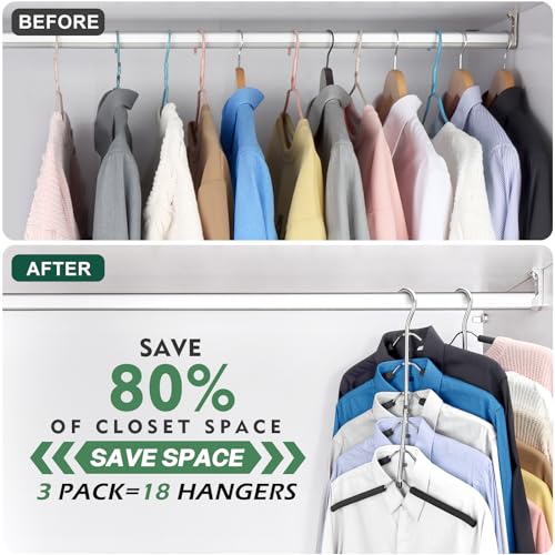 Space Saving 6-Tier Clothing Hangers with Non-Slip Foam Padding - Black, 3 Pack