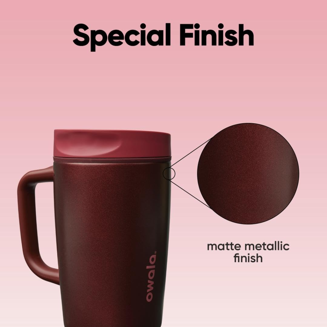 Owala SmoothSip Slider Travel Mug - 12oz Stainless Steel, 100% Leak Proof, Hot & Cold Drinks, Black Cherry