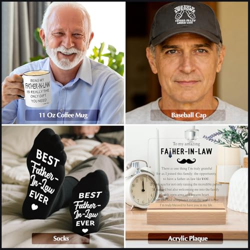 Father-in-Law Gift Set with Mug, Cap, Socks, Jewelry & More - 10 Pcs