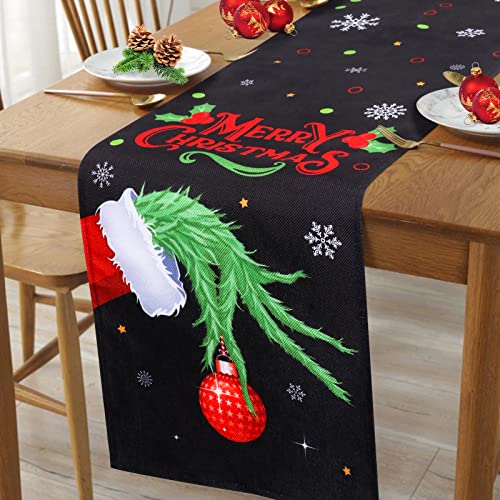 Black Christmas Table Runner, Winter Merry Christmas Table Runner for Christmas Party Holiday Kitchen Dining Table Decor, 14 x 72 Inch