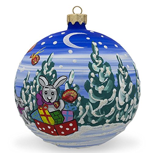 Santa in Sleigh with Reindeer Glass Ornament - 4 Inch Hand-Painted Christmas Gift