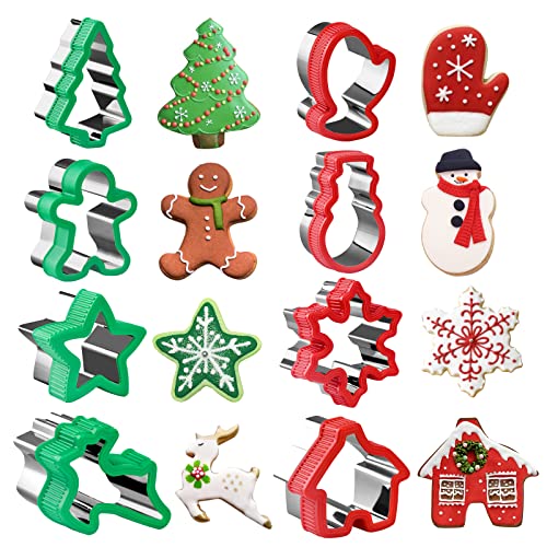 Toekt Christmas Cookie Cutter Set 8 Piece Holiday Baking Molds with Comfort Grip - Xmas Party Supplies