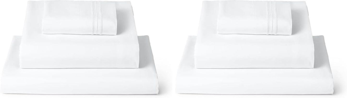 Mellanni Twin XL Sheets Set - 3 PC Hotel Luxury Bedding | Extra Soft, Cooling, Stain Resistant - White