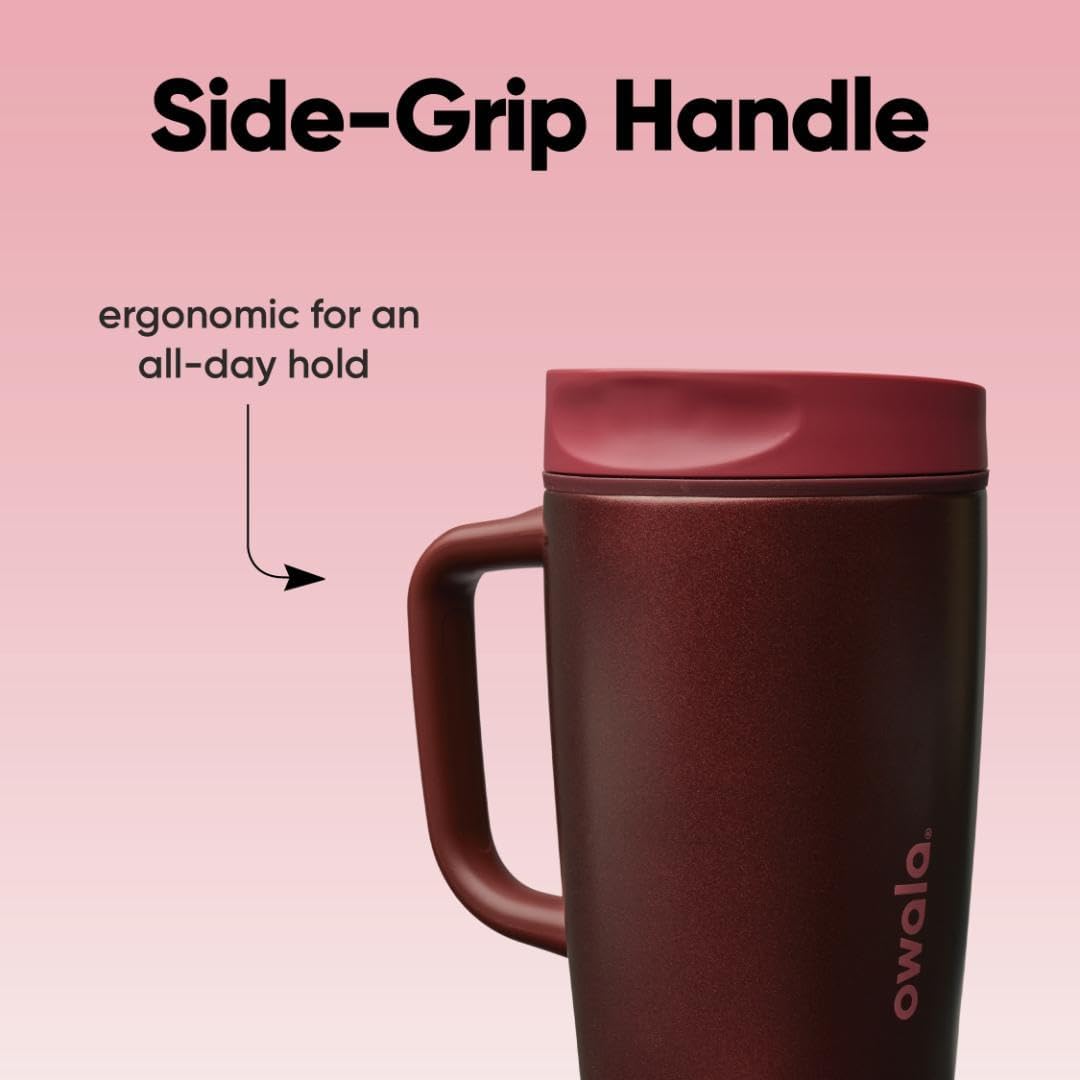 Owala SmoothSip Slider Travel Mug - 12oz Stainless Steel, 100% Leak Proof, Hot & Cold Drinks, Black Cherry
