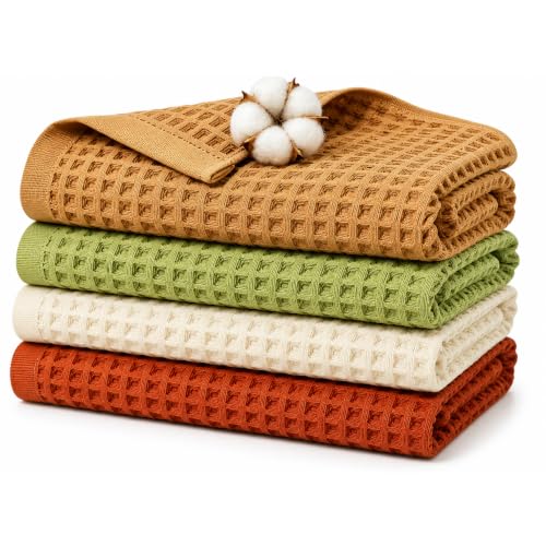 Cotton Waffle Towel Set 4 Pieces - Soft Fast-Absorbing Bath Towels