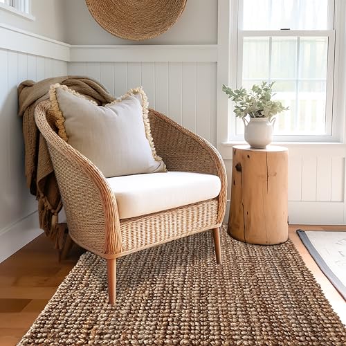 Natural Handspun Jute Area Rug 3x5 ft - Reversible Farmhouse Decor