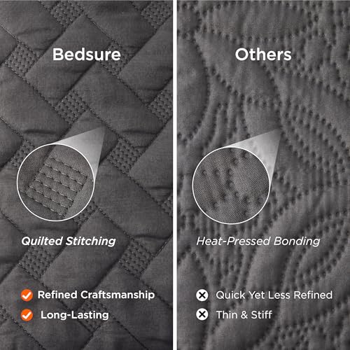 Bedsure Queen Size Grey Quilt Set with Basket Weave Pattern - All Seasons Lightweight Comforter and Pillow Shams
