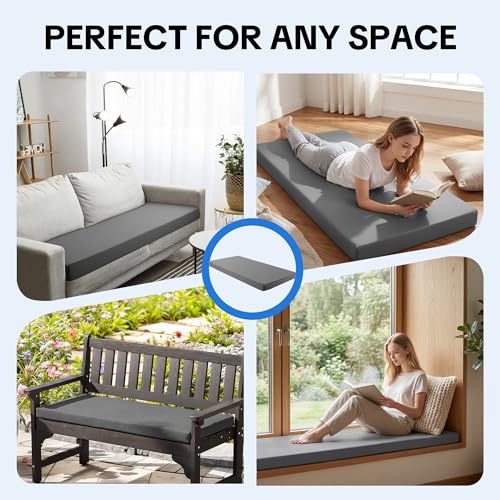 Gray Foam Couch Topper Pad 3-Inch Support Removable Washable Cover - 59x27.5in