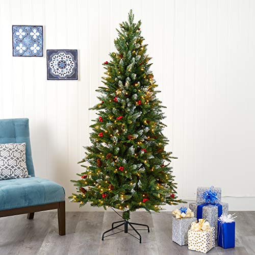 Snow Tipped Portland Spruce Tree with 300 LED Lights, 6ft Artificial Christmas