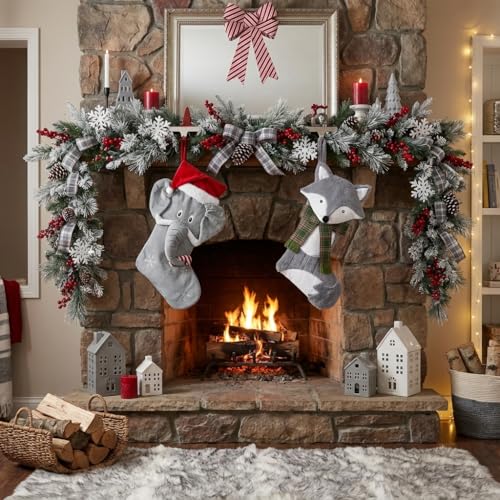 Valery Madelyn 21-Inch Plush Grey Elephant Christmas Stocking - Holiday Decor
