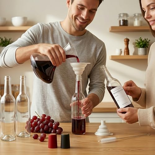 12 Pack 375ml Clear Glass Wine Bottles with T-Top Corks - Home Brewing & Storage