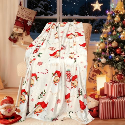 Christmas Santa Throw Blanket 50x60in - Soft Flannel Cozy Decorative Blanket