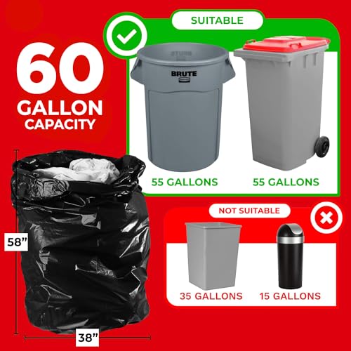 Heavy Duty Trash Bags 55 Gallon Black 50 Count - Tear & Puncture Resistant, 2.5 Mil, Made in USA (Variation: Black / 50 Count)