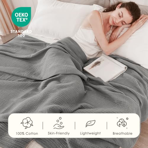 EMME Oversized Cotton Blanket for King Bed - 120x94 Grey, Breathable & Soft