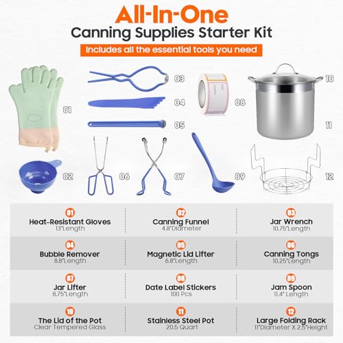 HOMKULA 20.5 Qt Stainless Steel Water Bath Canning Pot with Rack & Lid - Blue Variation