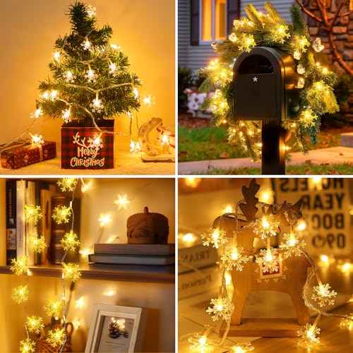 Minetom 2 Pack Snowflakes Lights - 14 Ft 30 LED Waterproof Shatterproof Xmas Fairy Lights for Indoor Decor