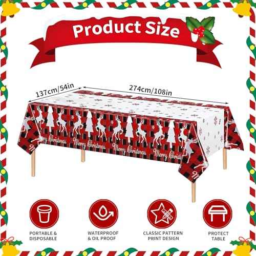 4 Pack Moose Deer Tablecloth Disposable Plastic Table Cover for Christmas Party Decoration Supplies